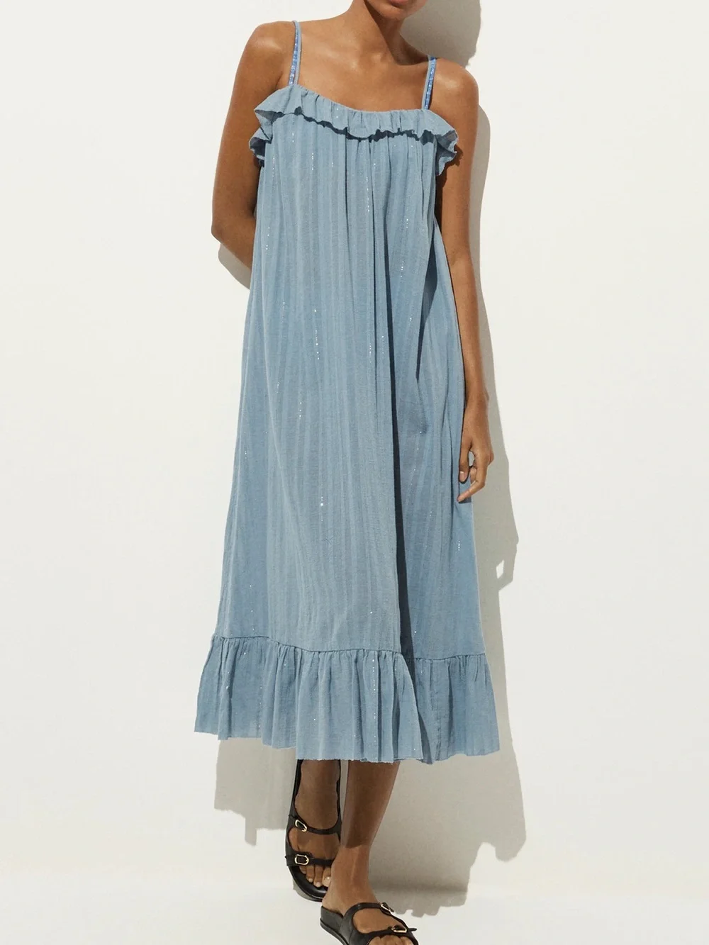 J crew Ruffle maxi dress in cotton voile with Lurex metallic threads women's L